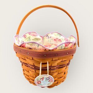 Longaberger Morning Glory Handwoven Basket With Floral Fabric Liner Collectible
